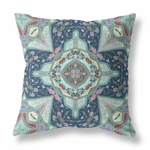 Palacedesigns 20 in. Boho Pattern Indoor Outdoor Throw Pillow Indigo & Aqua Blue PA3110628